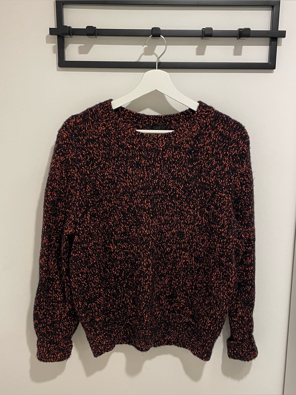COS Navy and Orange Speckled Cotton and Wool Sweater